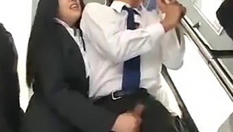 A Public Bus Encounter With An Asian Brunette Giving A Handjob