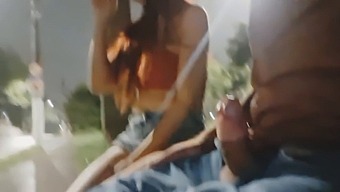 Daring Handjob To A Sexy Girl On The Bus Stop!