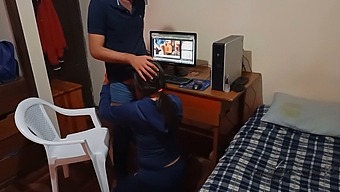 Maid Interrupts Me While I Am Watching And Masturbating To Porn In My Room